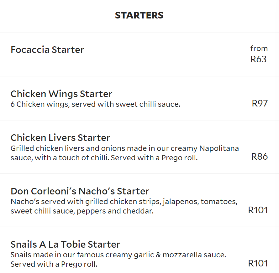 Pantellis Starters Menu