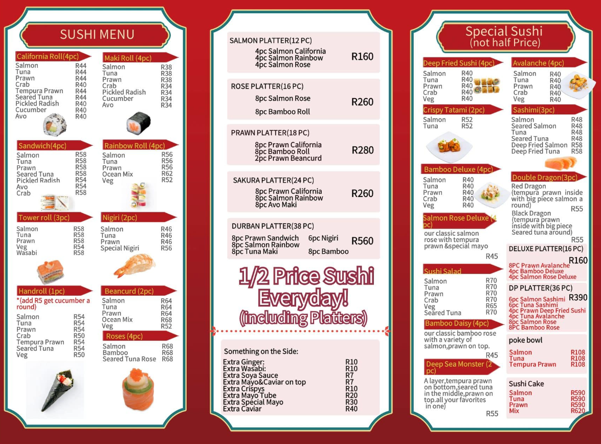 Sakura Sushi Platters Menu 