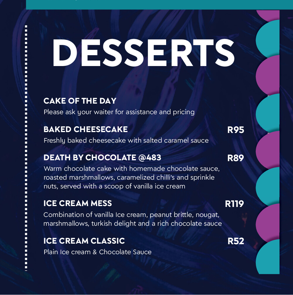 Skye Rooftop Bar And Restaurant Desserts Menu