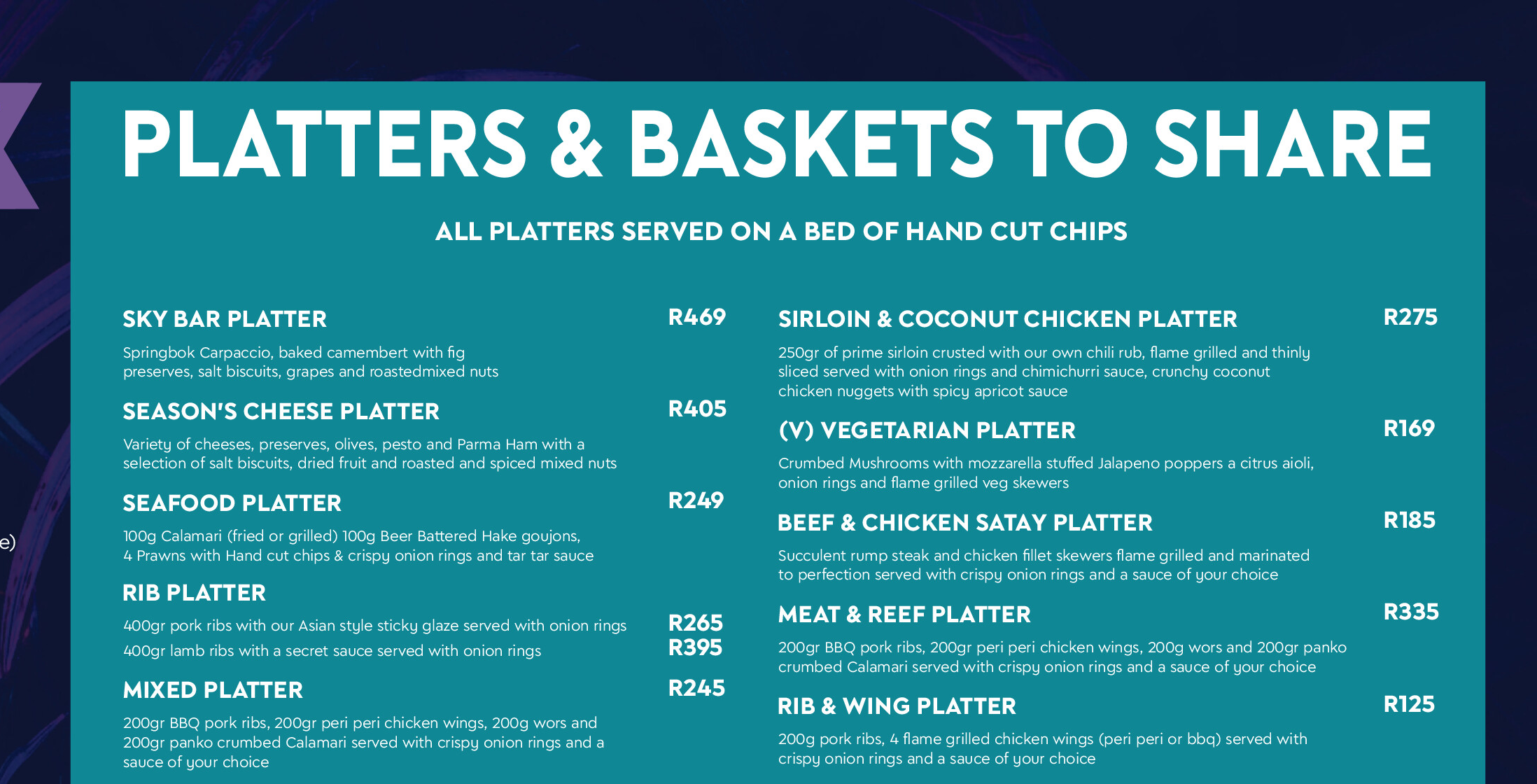 Skye Rooftop Bar And Restaurant Sharing Plates Menu