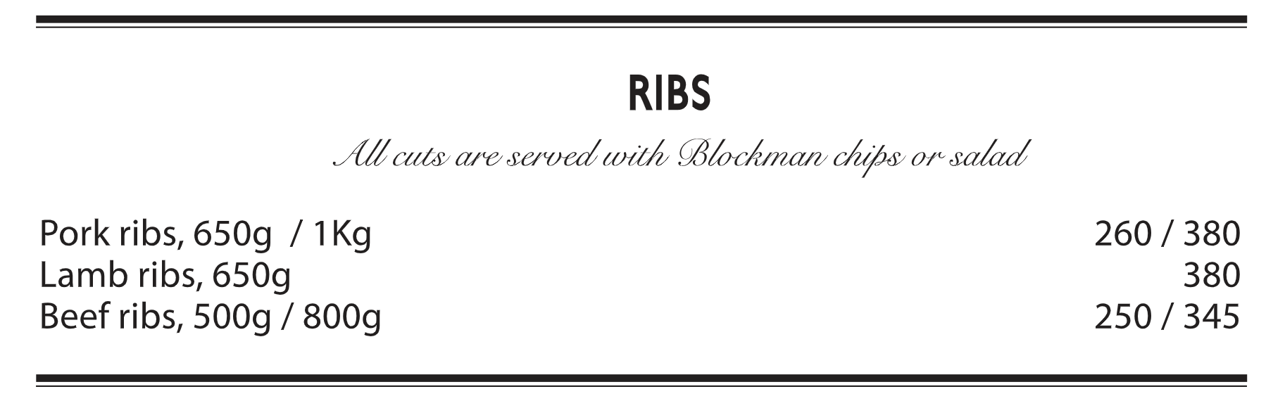 The Blockman Blockman Ribs Menu 