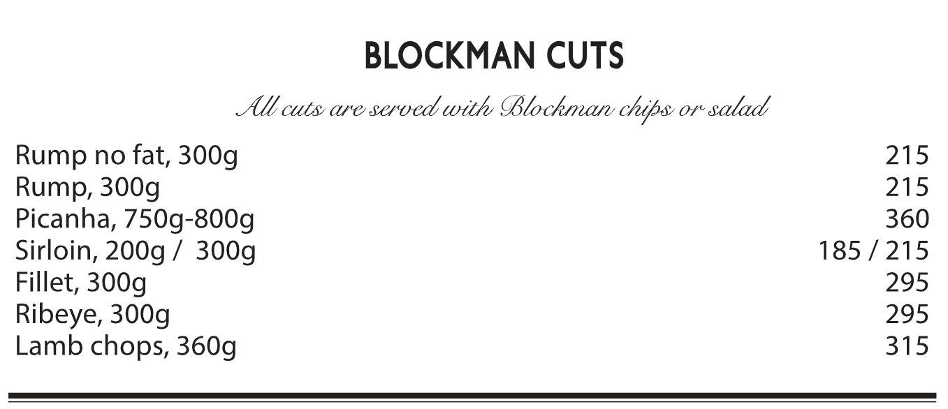 The Blockman Cuts Menu 