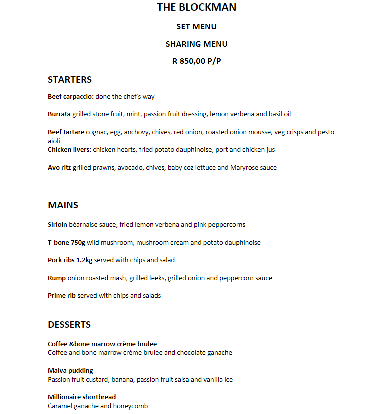 The Blockman Set Menu 2 (Sharing Menu) – R850 P/P Menu 