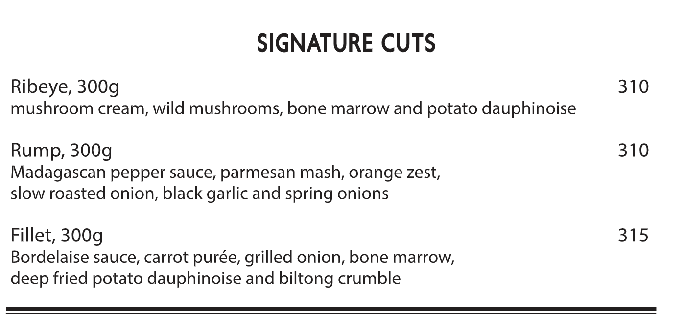 The Blockman Signature Cuts Menu 