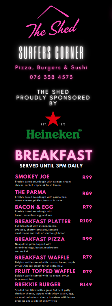 The Shed Breakfast Menu