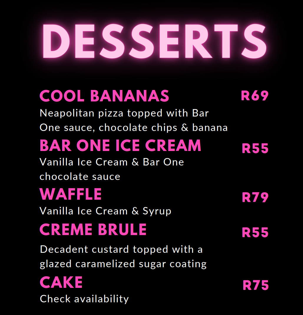 The Shed Desserts Menu