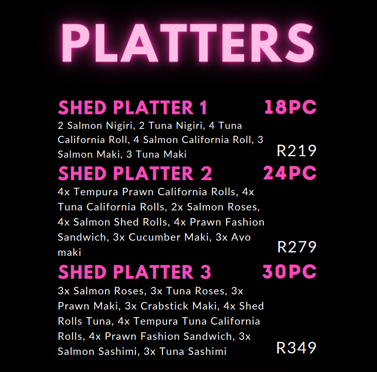 The Shed Platters Menu