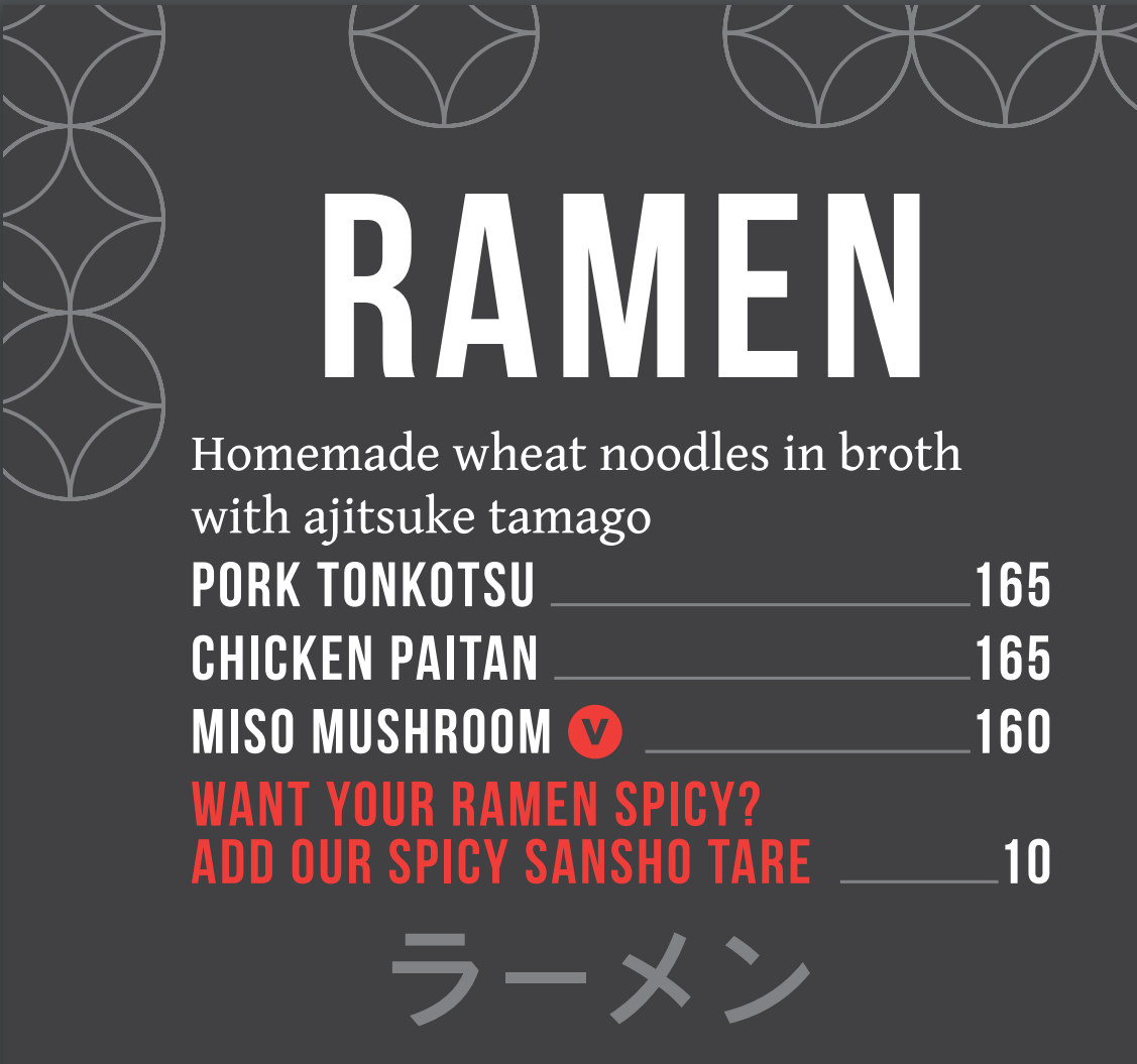 Tjing Tjing Rooftop Ramen Menu