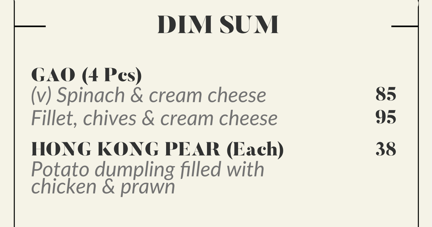 Villa Bianca Dim Sum Menu