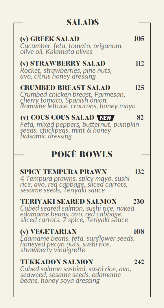 Villa Bianca Salads & Poké Bowls Menu