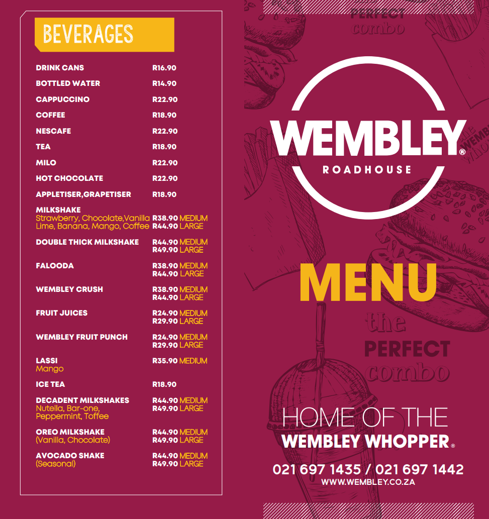  Wembley Roadhouse Beverages Menu