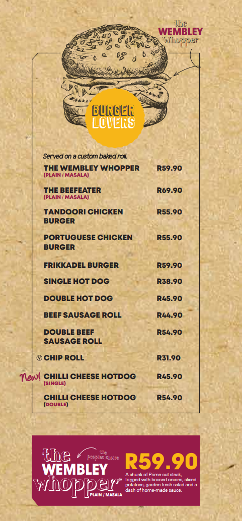  Wembley Roadhouse Burgers Menu