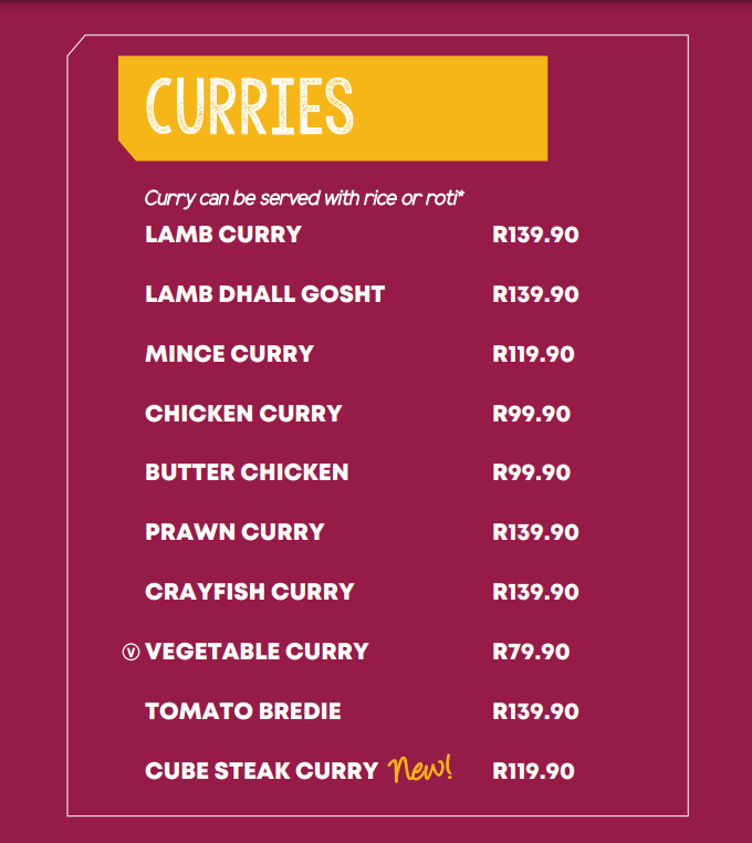  Wembley Roadhouse Curries Menu