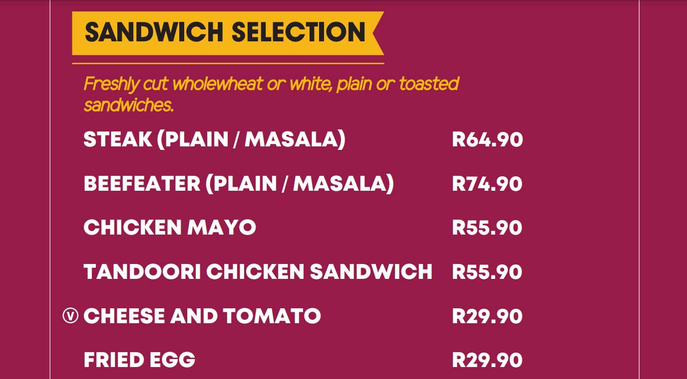  Wembley Roadhouse Sandwich Selection Menu