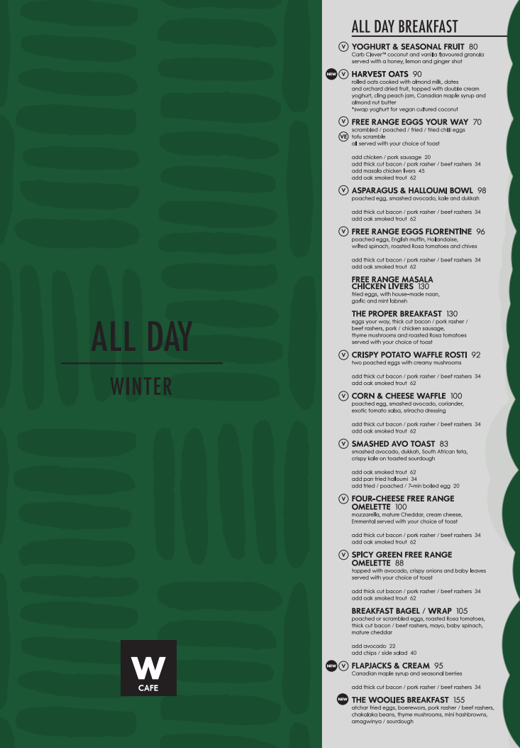 Woolworths Cafe All Day Breakfast Menu