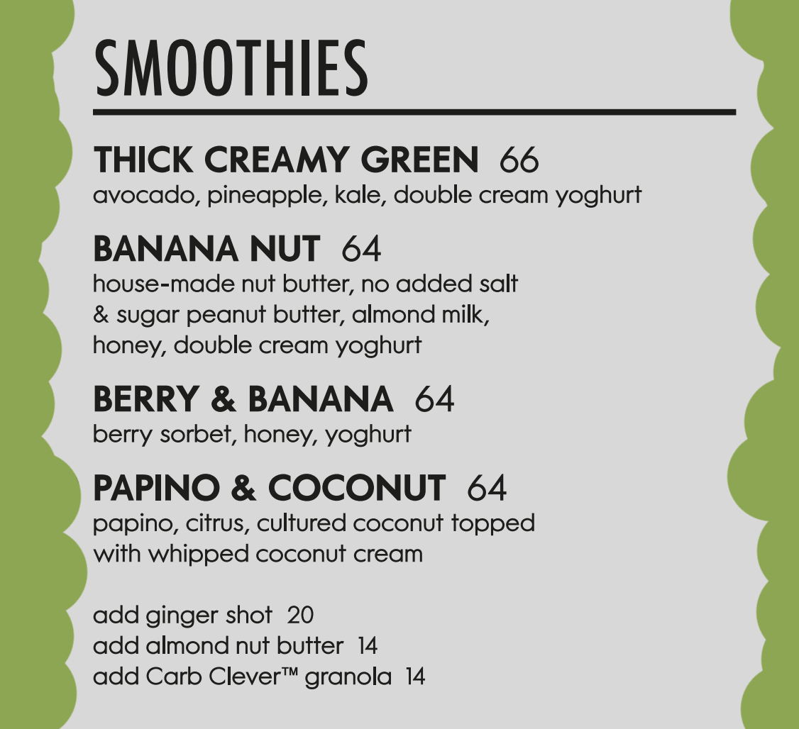 Woolworths Cafe Smoothies Menu