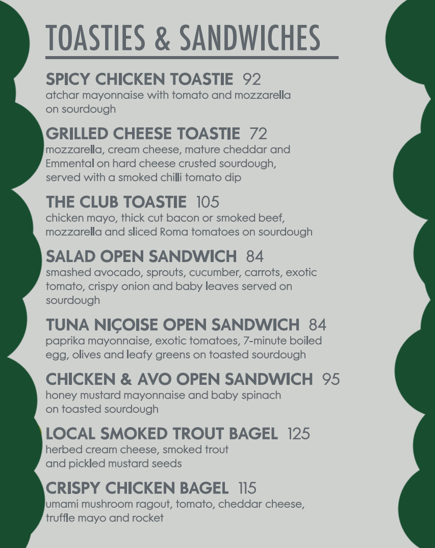 Woolworths Cafe Toasties Menu