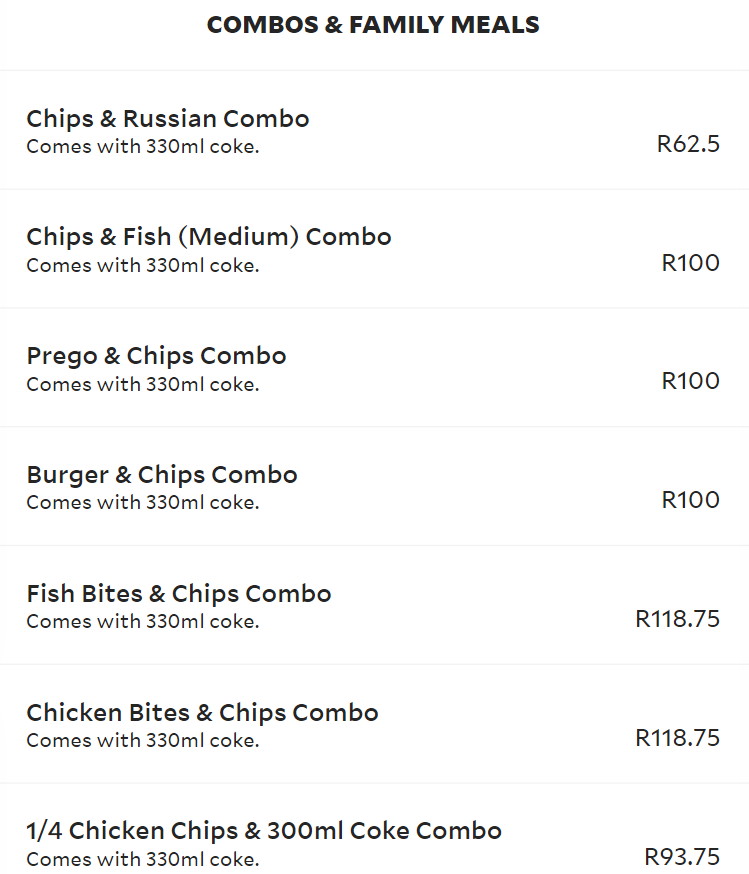 Chippos Combos & Family Meals Menu 