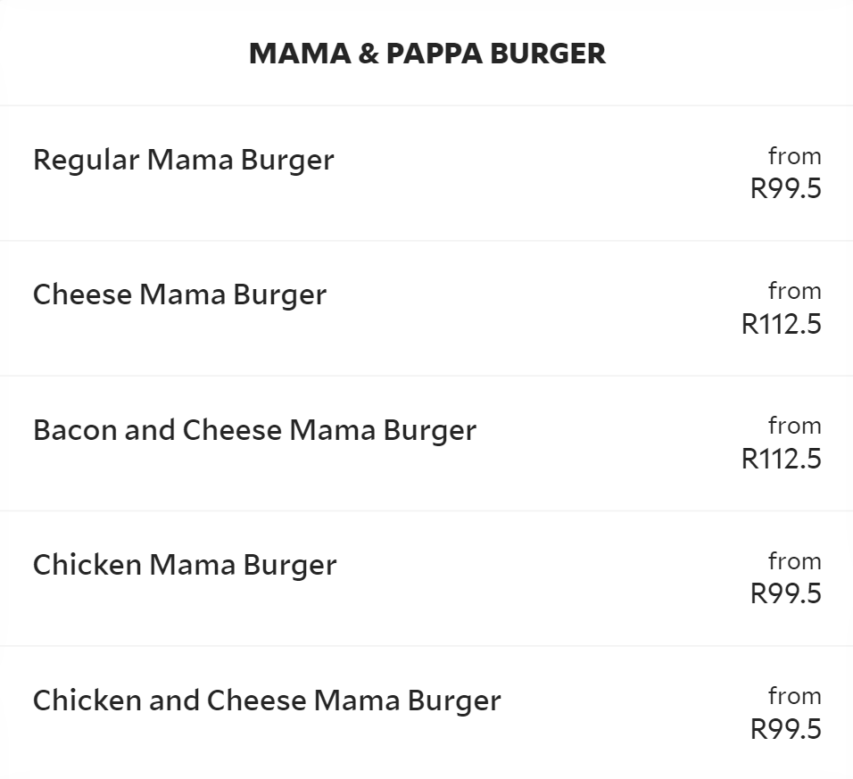 Chippos Mama & Pappa Burger Menu 