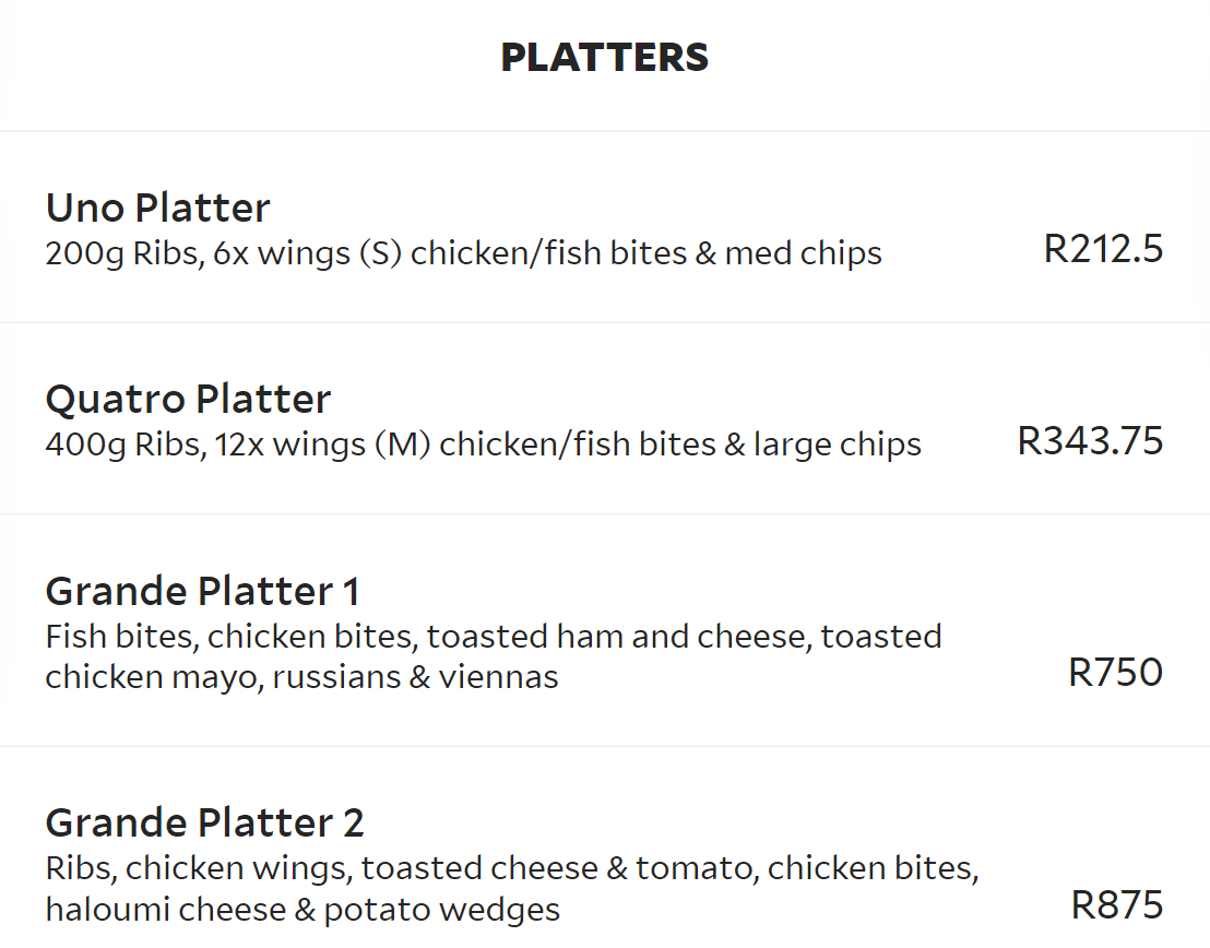 Chippos Platters Menu 