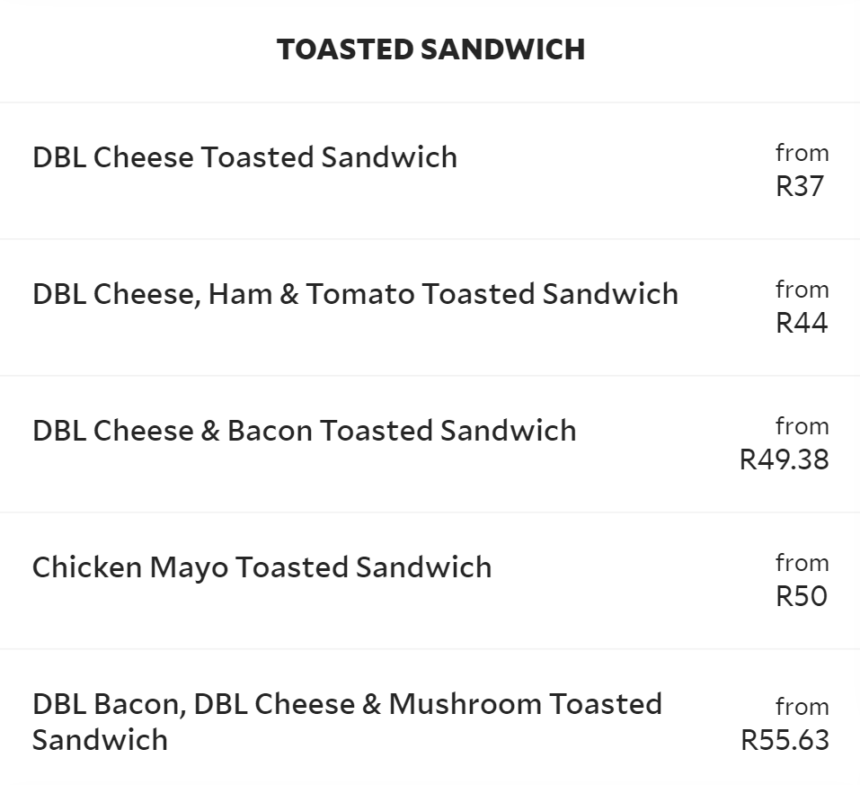 Chippos Toasted Sandwich Menu 