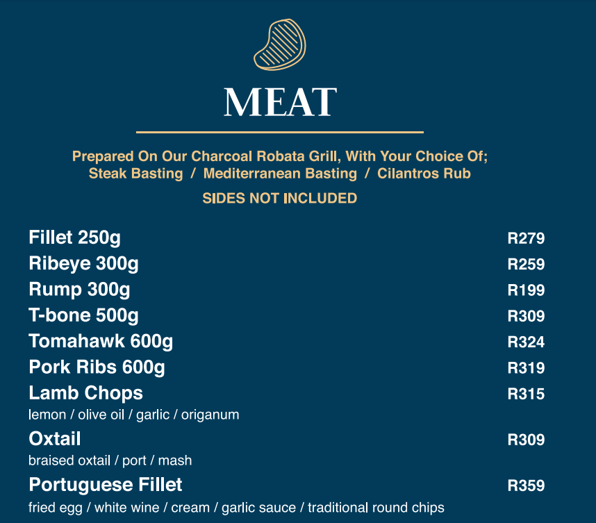 Cilantros Meat Menu 