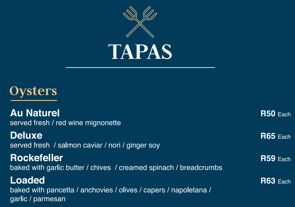 Cilantros Tapas – Oysters Menu 