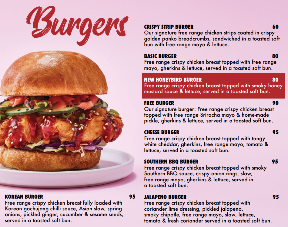 Free Bird Burgers Menu