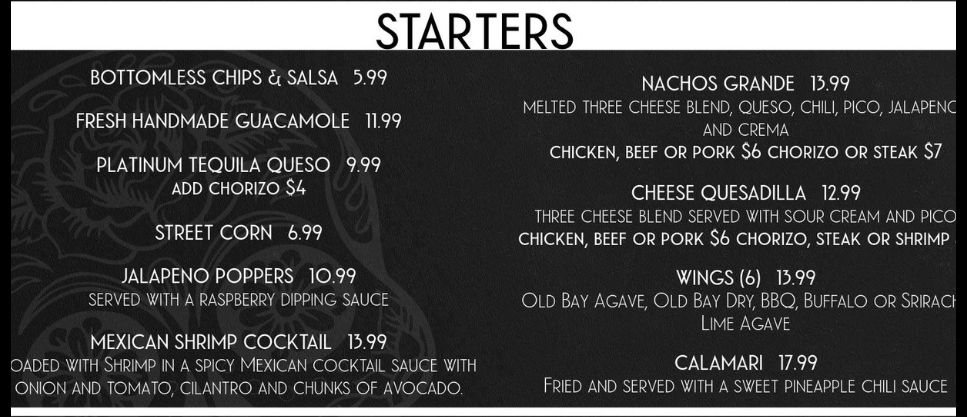 Guidos Starters Menu 